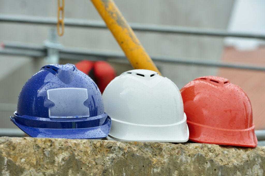 Hard hats sitting it a row